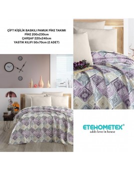ETEHOMETEX ÇİFT KİŞİLİK BASKILI PAMUK PİKE TAKIMI FİNE 8696474231926